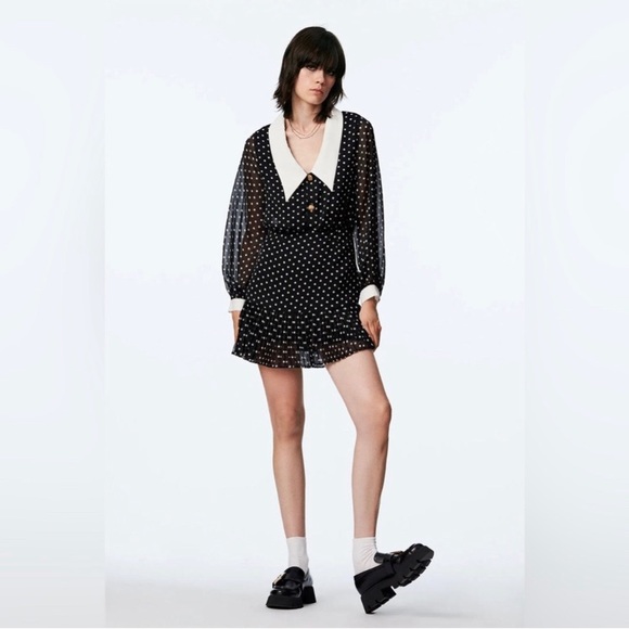 Zara black & white polka dot dress Small EUC - Picture 9 of 9